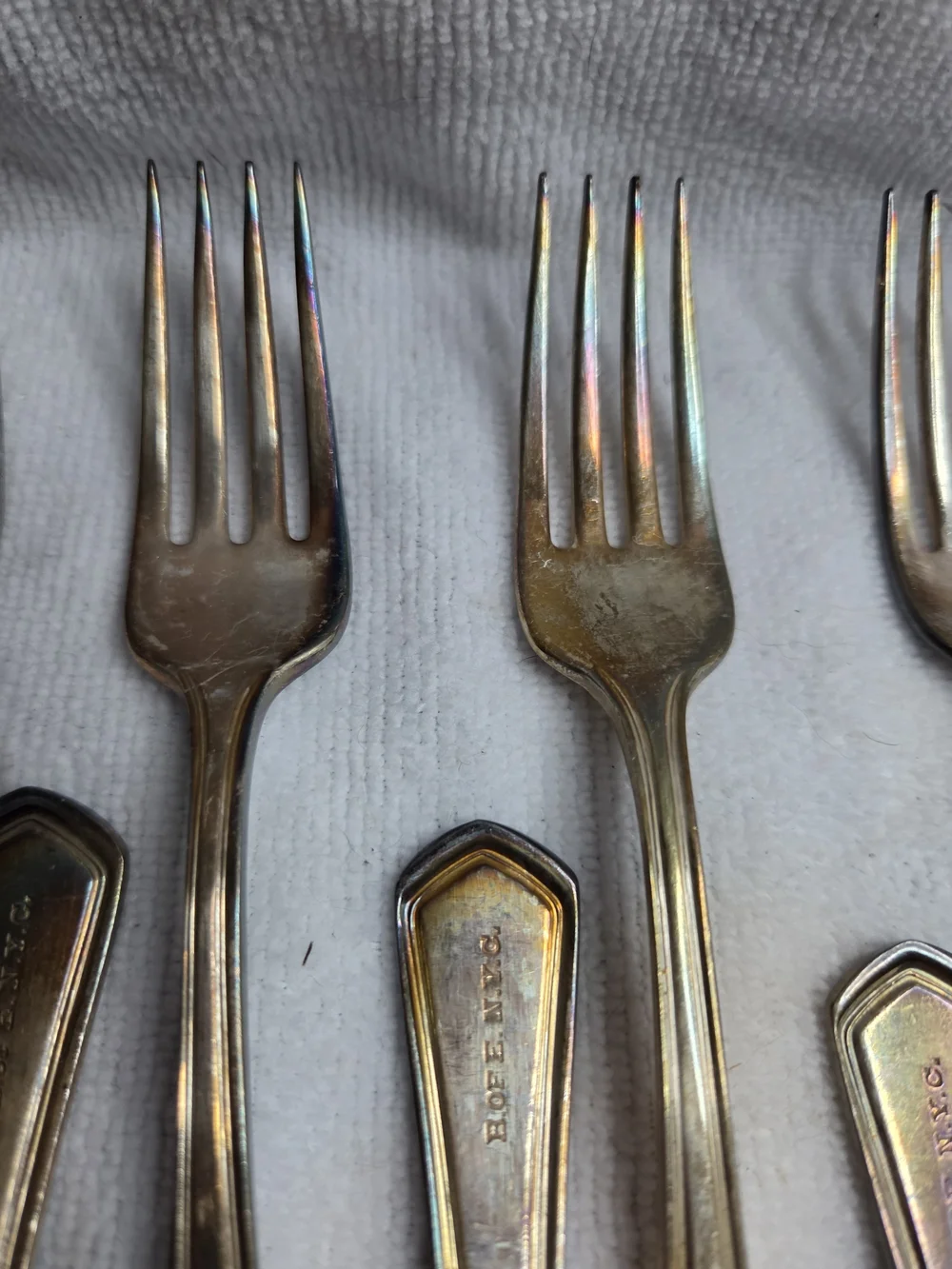 13 Vtg Victor Silver Co NYC Board of Ed Flatware Forks B. OF E. N.Y.C.